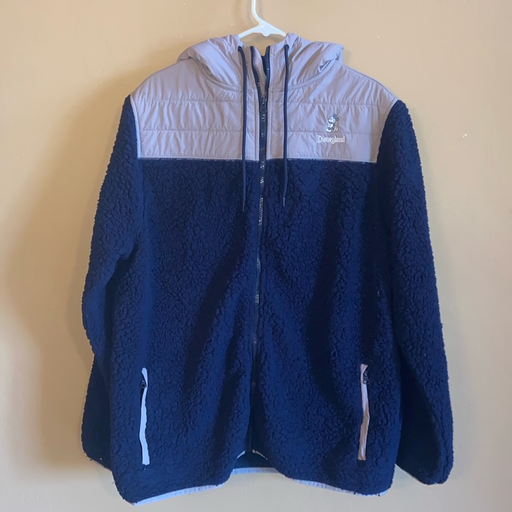 Disneyland Sherpa Lined Jacket Unisex XL blue gray warm thick sherpa material